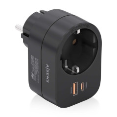 Extensão de parede multifuncional com 1 tomada + 1xUSB-C 20W PD3.0 - 1xUSB-A 20W QC3.0